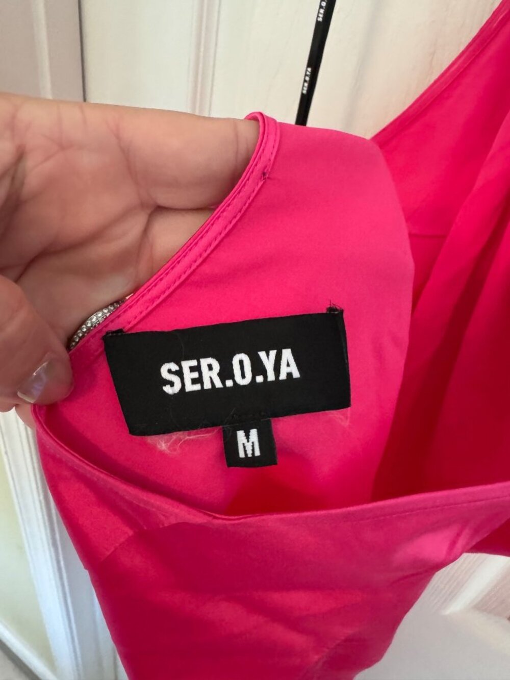 Seroya Kendall Silk Halter Mini Dress Hot Pink Backless Elegant Satin Medium - Picture 8 of 12